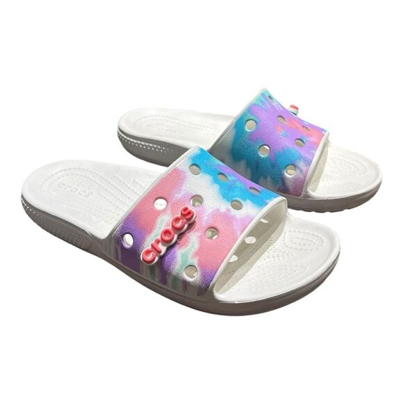Crocs | Classic Tie Dye Multi Color Graphic Slides M 3 W 5 - Picture 2 of 10